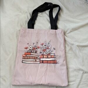 Floral Book Print Tote Bag - Pink and Black